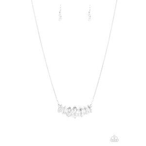 Paparazzi Leading Lady White Marquis Rhinestones Bar Necklace Earrings Set